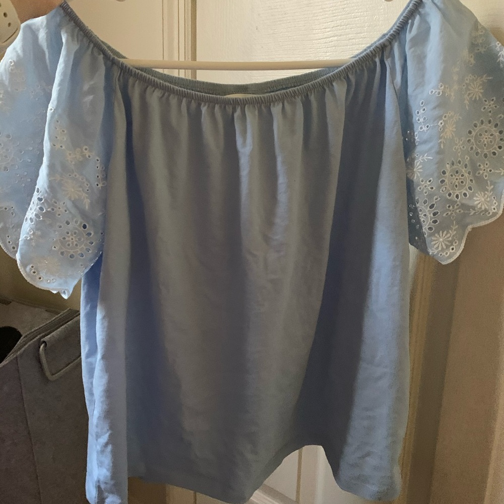 blue off the shoulder top
